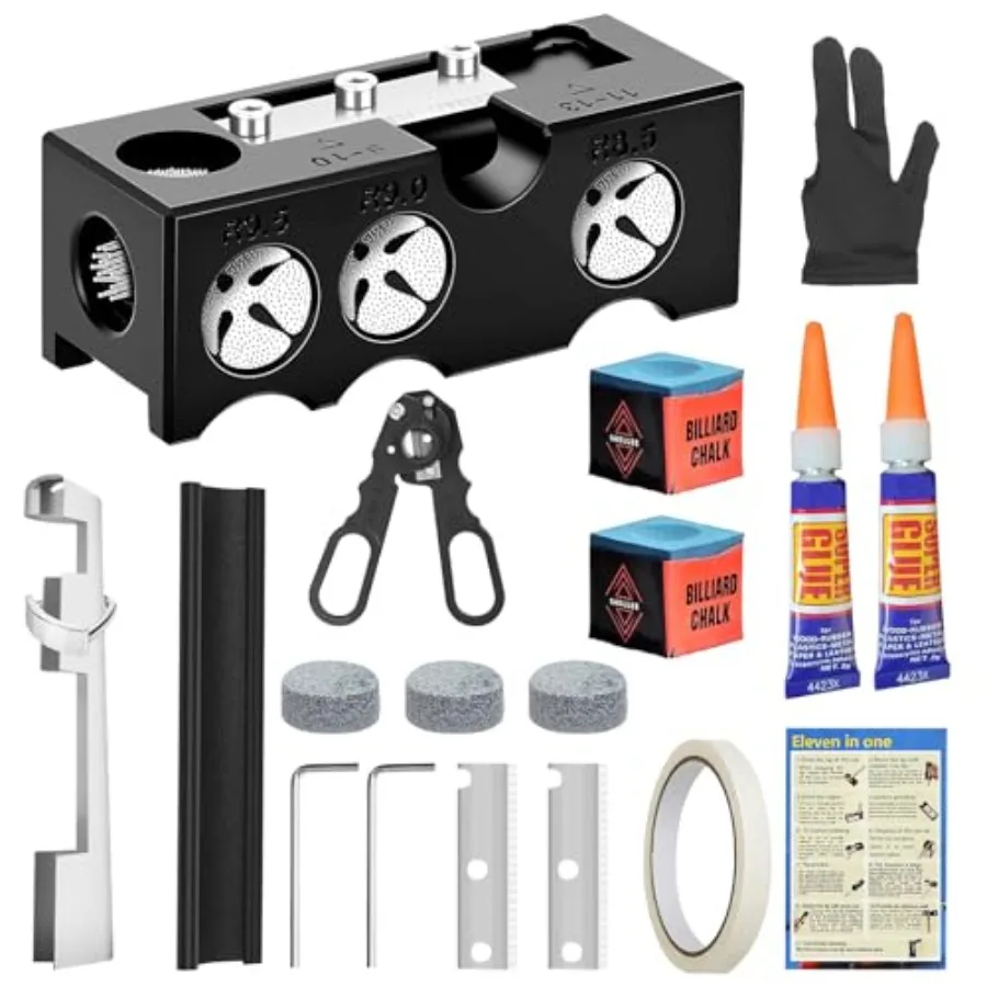 Billiards Pool Cue Tip Shaper, 11-in-1 Pool Stick Tips Replacement Kit, Billiards Accessories Tool, Table Accessories for Repai
Billiards Pool Cue Tip Shaper, 11-in-1 Pool Stick Tips Replacement Kit, Billiards Accessories Tool, Table Accessories for Repai