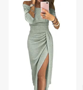 Women Dress 2025 Spring Summer Solid Color Line Neck Glitter Wrap Hip Dresses Three Quarter Sleeve Tall Waist Casual Robe Femme
Women Dress 2025 Spring Summer Solid Color Line Neck Glitter Wrap Hip Dresses Three Quarter Sleeve Tall Waist Casual Robe Femme