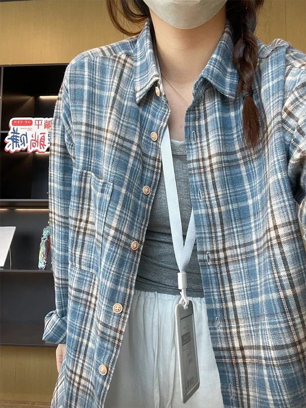 Blue Plaid Long Sleeve Shirt Jacket Women's Korean Style Early Autumn Lazy Open Cardigan Design Loose Fit Button up Top
Blue Plaid Long Sleeve Shirt Jacket Women's Korean Style Early Autumn Lazy Open Cardigan Design Loose Fit Button up Top