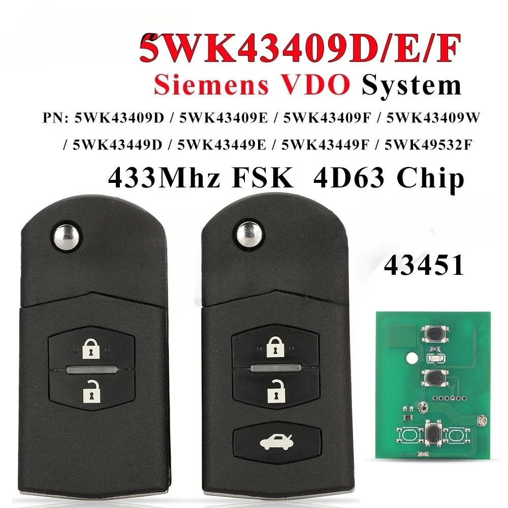 Откидной автомобильный дистанционный ключ Siemens VDO для Mazda 2 3 5 6 CX-7 CX-9 MX-5 MPS 5WK43409D/E/F 5WK43449D/E/F 5WK49532F 433 МГц 4D63
Откидной автомобильный дистанционный ключ Siemens VDO для Mazda 2 3 5 6 CX-7 CX-9 MX-5 MPS 5WK43409D/E/F 5WK43449D/E/F 5WK49532F 433 МГц 4D63