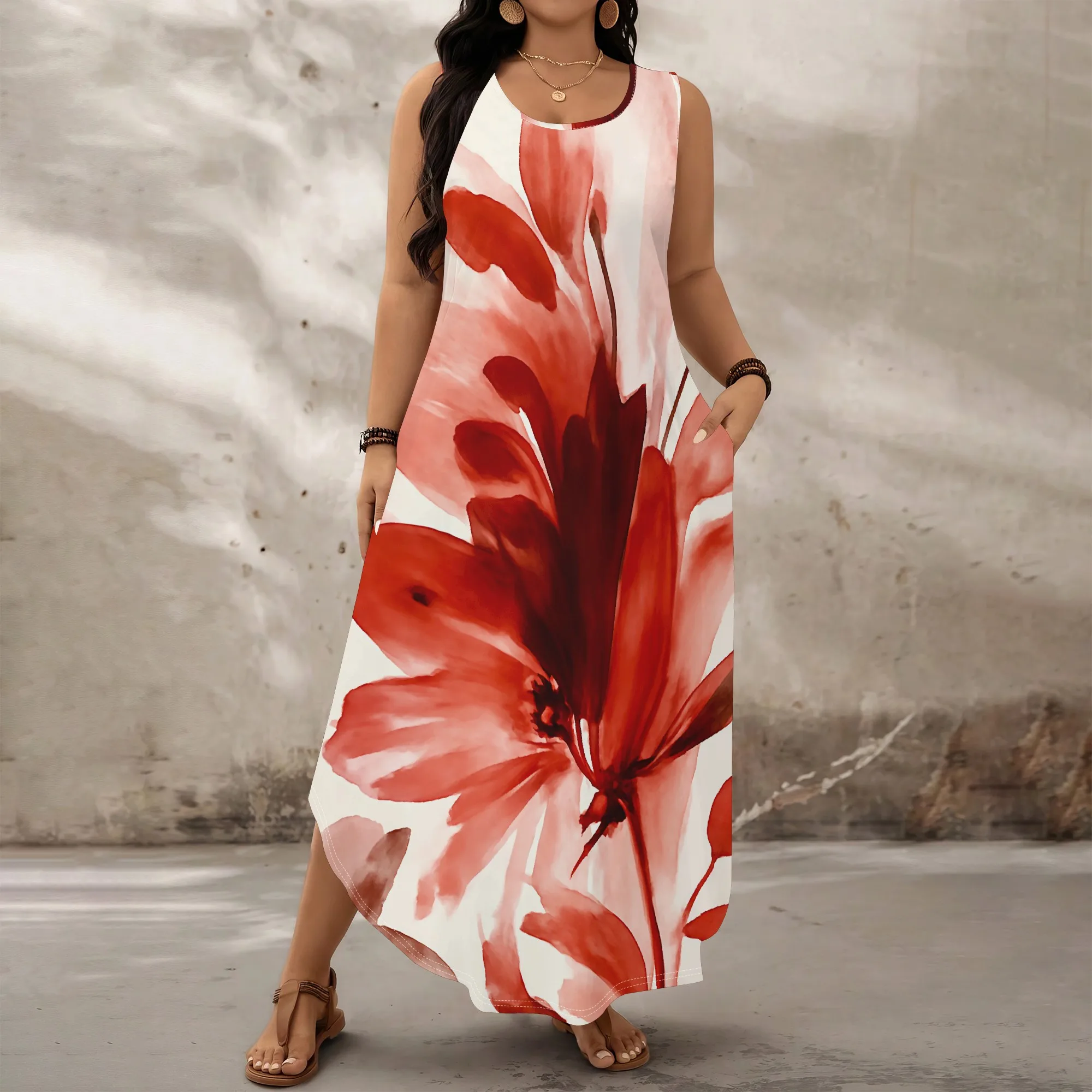 Plus Size Red Floral Maxi Dress XL-6XL Women's Sleeveless Watercolor Print for Summer Brunch, Art Fair or Vacation
Plus Size Red Floral Maxi Dress XL-6XL Women's Sleeveless Watercolor Print for Summer Brunch, Art Fair or Vacation