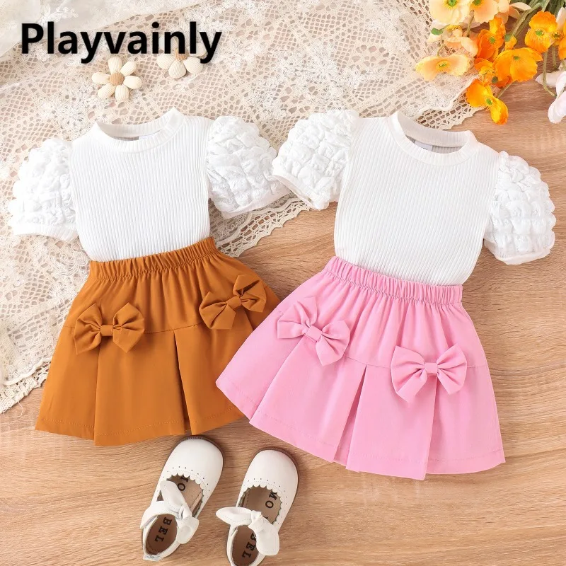 Летний комплект для девочек: белый топ с пышными рукавами в полоску + розовая юбка цвета хаки с эластичным поясом и бантом, для младенцев и малышей, 2 предмета, A1603
Летний комплект для девочек: белый топ с пышными рукавами в полоску + розовая юбка цвета хаки с эластичным поясом и бантом, для младенцев и малышей, 2 предмета, A1603