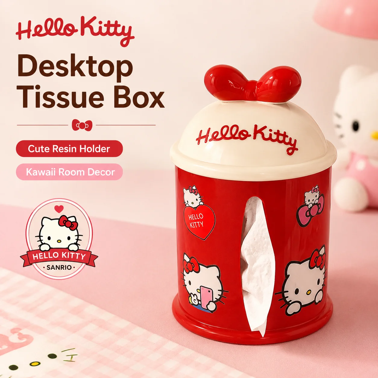 Sanrio Hello Kitty Cute Red Resin Tissue Box Vanity Desk Bedside Cartoon Tissue Container Girly Decor Christmas Halloween Gift
Sanrio Hello Kitty Cute Red Resin Tissue Box Vanity Desk Bedside Cartoon Tissue Container Girly Decor Christmas Halloween Gift