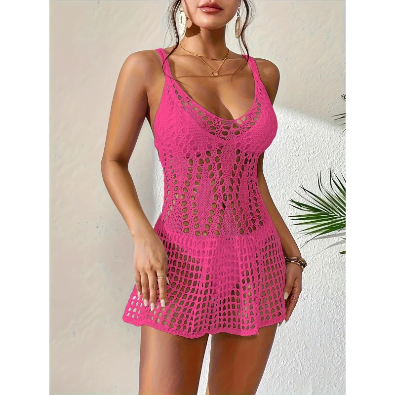 Women Spaghetti Strap Hollow Crochet Dress Scallop Hem Bikini Cover Up Boho Beach Swim Dress
Women Spaghetti Strap Hollow Crochet Dress Scallop Hem Bikini Cover Up Boho Beach Swim Dress