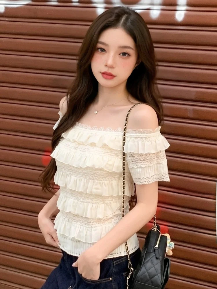 Sweet Style Ruffle Sleeve Design One Shoulder Short Sleeve T-Shirt Women's Summer New Elegant Versatile Lace Short Top
Sweet Style Ruffle Sleeve Design One Shoulder Short Sleeve T-Shirt Women's Summer New Elegant Versatile Lace Short Top