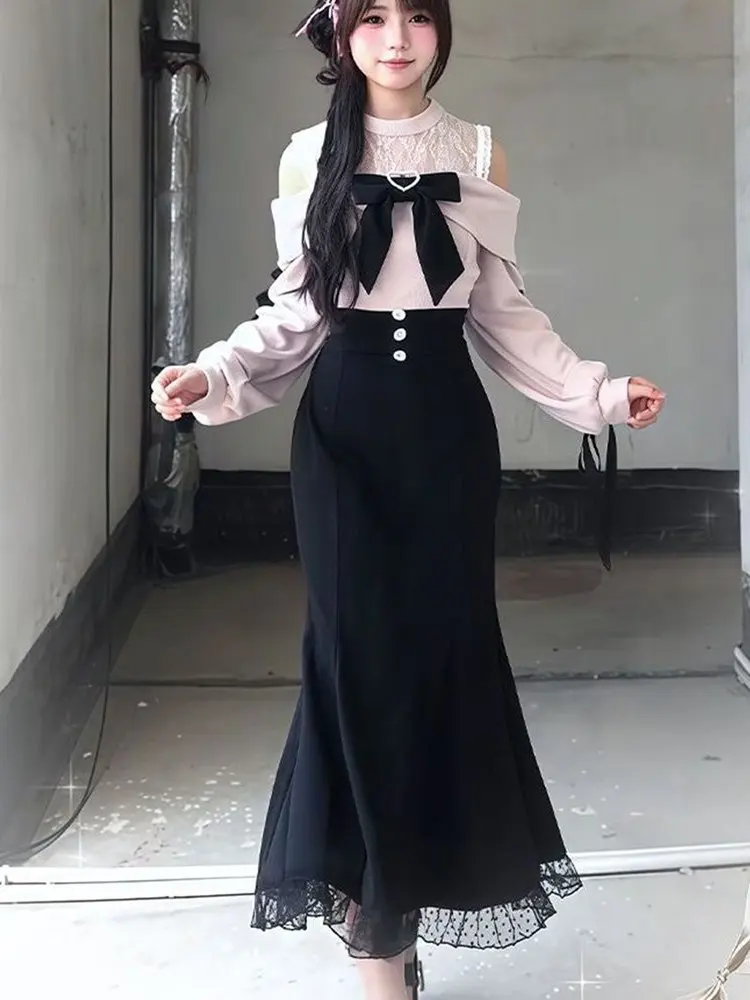 Pink Lace Trim Shoulder Bared Dress Women's Spring Autumn Rich Girl Waist Cinched Fish Tail Midi Dress Fake Two-Piece
Pink Lace Trim Shoulder Bared Dress Women's Spring Autumn Rich Girl Waist Cinched Fish Tail Midi Dress Fake Two-Piece