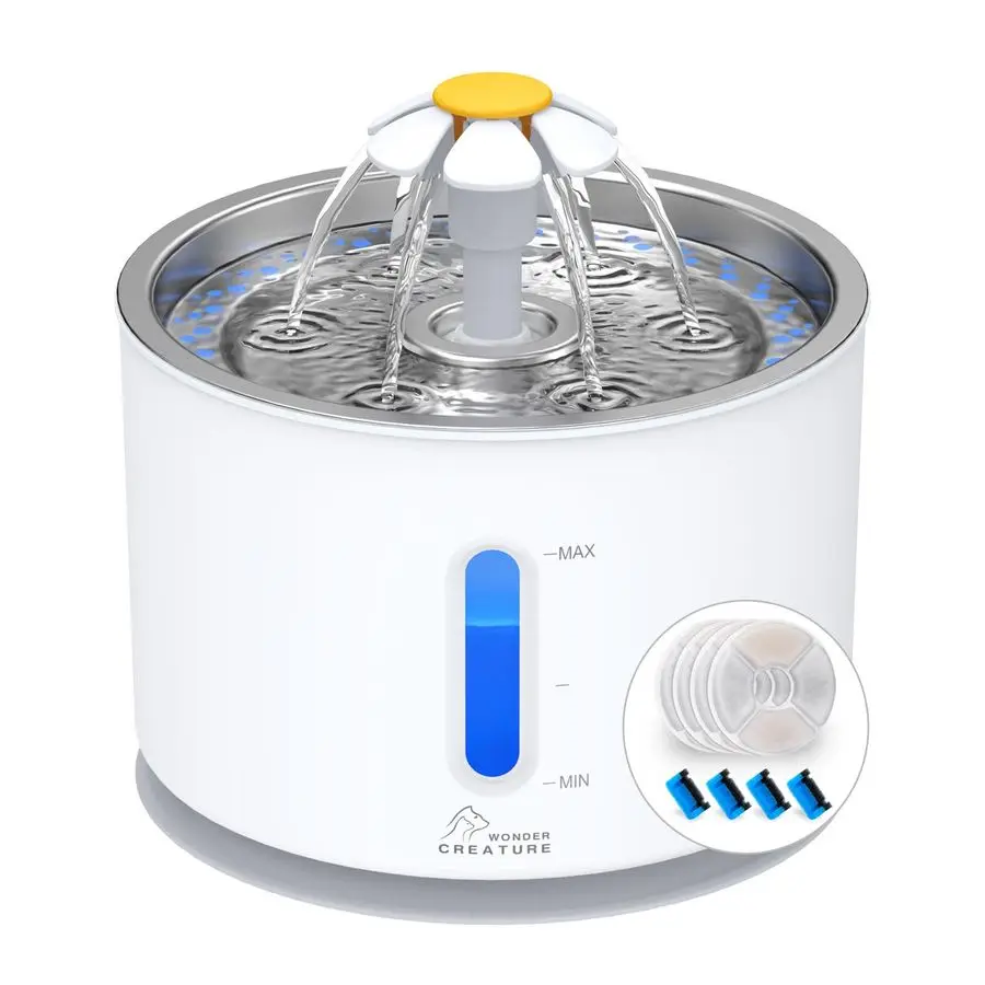 Фонтан для кошек с крышкой из нержавеющей стали, 2,4 л (81 унция), автоматический, с 4 фильтрами, 4 губками, LED-подсветкой и индикатором уровня воды
Фонтан для кошек с крышкой из нержавеющей стали, 2,4 л (81 унция), автоматический, с 4 фильтрами, 4 губками, LED-подсветкой и индикатором уровня воды