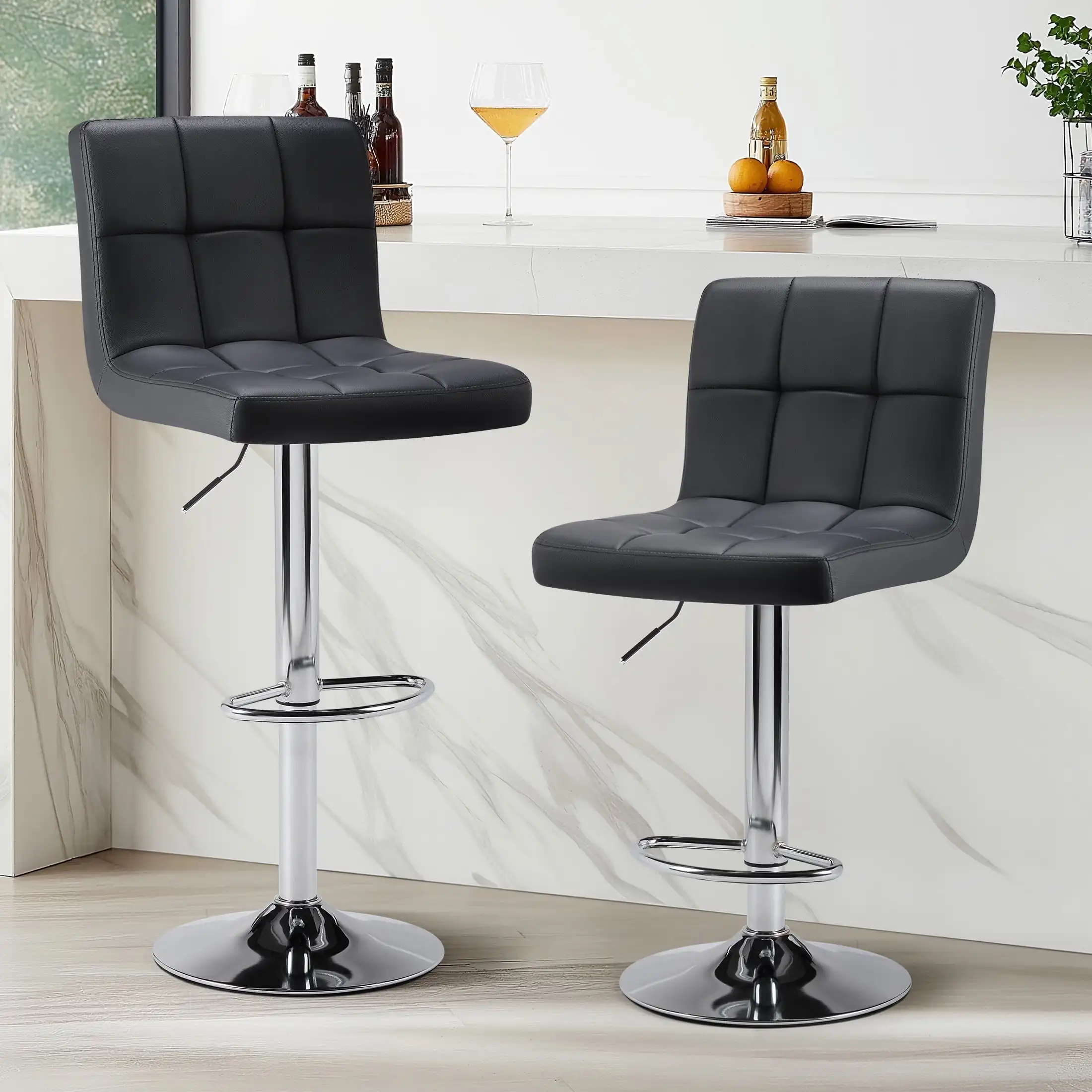 Bar Stools set of 2, Modern Adjustable Armless Swivel Counter Stools with PU leather, Black
Bar Stools set of 2, Modern Adjustable Armless Swivel Counter Stools with PU leather, Black