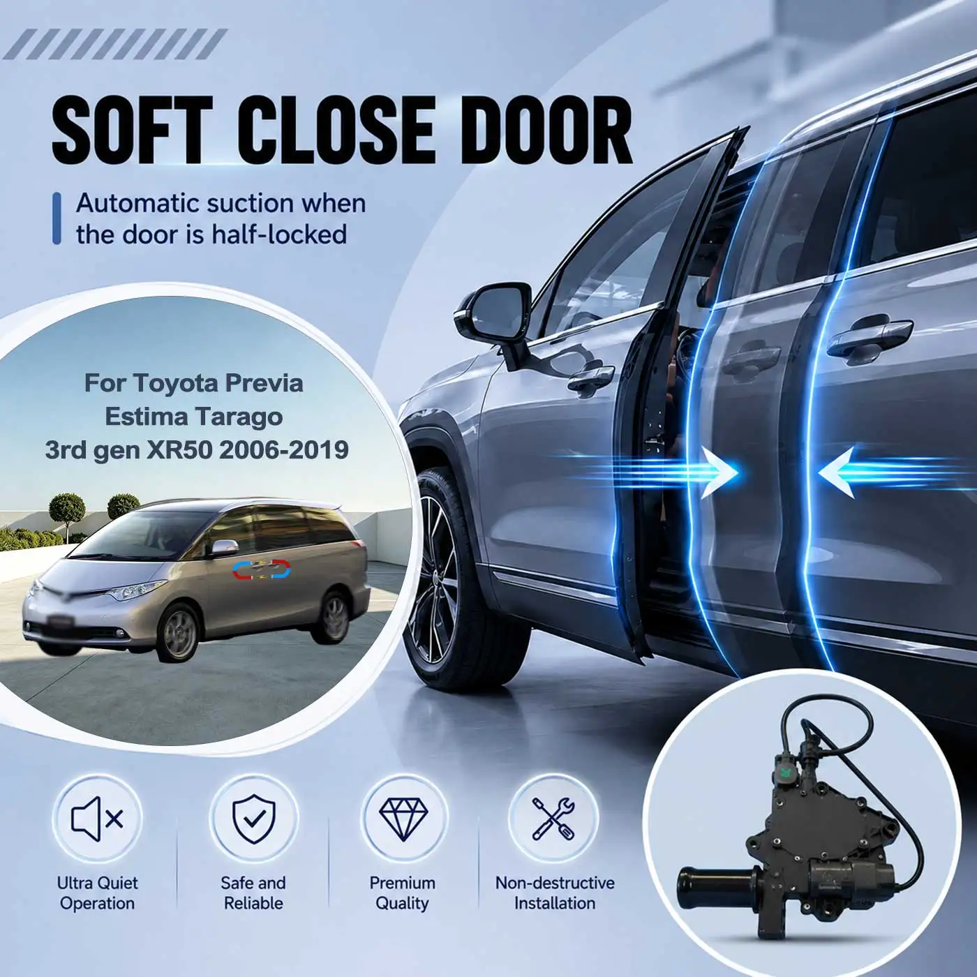 For Toyota Previa Estima Tarago 3rd gen XR50 20 Electric Soft Close Door Auto Pull-In Suction Lock Intelligent Silent Closer Kit
For Toyota Previa Estima Tarago 3rd gen XR50 20 Electric Soft Close Door Auto Pull-In Suction Lock Intelligent Silent Closer Kit