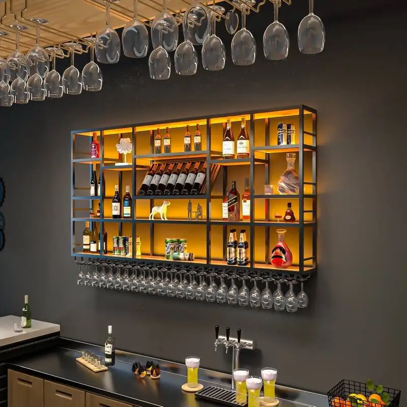 Bar Industrial Wind Wrought Iron Wine Cabinet Restaurant Wine Rack Bar Counter Display Rack Wall-mounted Wine Rack with Lig
Bar Industrial Wind Wrought Iron Wine Cabinet Restaurant Wine Rack Bar Counter Display Rack Wall-mounted Wine Rack with Lig