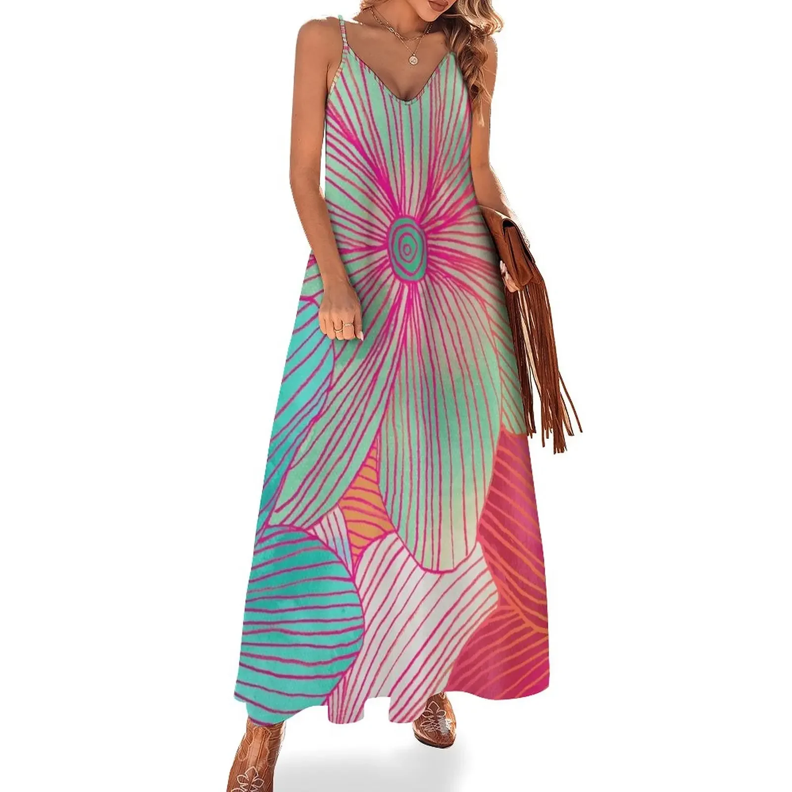Between the Lines - tropical flowers in pink, orange, blue & mint Sleeveless Dress birthday dress for women Dress
Between the Lines - tropical flowers in pink, orange, blue & mint Sleeveless Dress birthday dress for women Dress