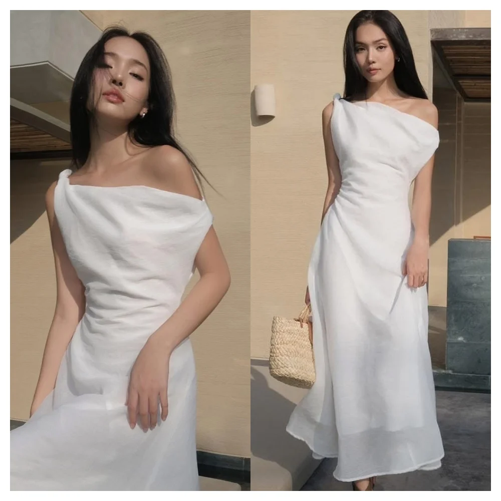 Customized Graceful White Chiffon Evening Dress Fashion One Shoulder Sleeveless Party Dress Temperament Tea Length Prom Dress
Customized Graceful White Chiffon Evening Dress Fashion One Shoulder Sleeveless Party Dress Temperament Tea Length Prom Dress
