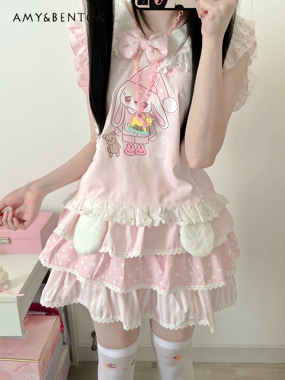 Kawaii Girl Skirt Sets Original Sweet Cute Cartoon Print Lace Navy Collar Sleeveless Top Multi-layer Tutu Skirt Two-piece Set
Kawaii Girl Skirt Sets Original Sweet Cute Cartoon Print Lace Navy Collar Sleeveless Top Multi-layer Tutu Skirt Two-piece Set