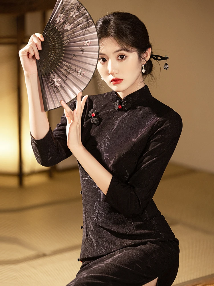 Bla Young Sle Long Sve Qipao Autumn Winter Version Unique Improved plus Size Belly Concealing Slimming Daily Wear
Bla Young Sle Long Sve Qipao Autumn Winter Version Unique Improved plus Size Belly Concealing Slimming Daily Wear