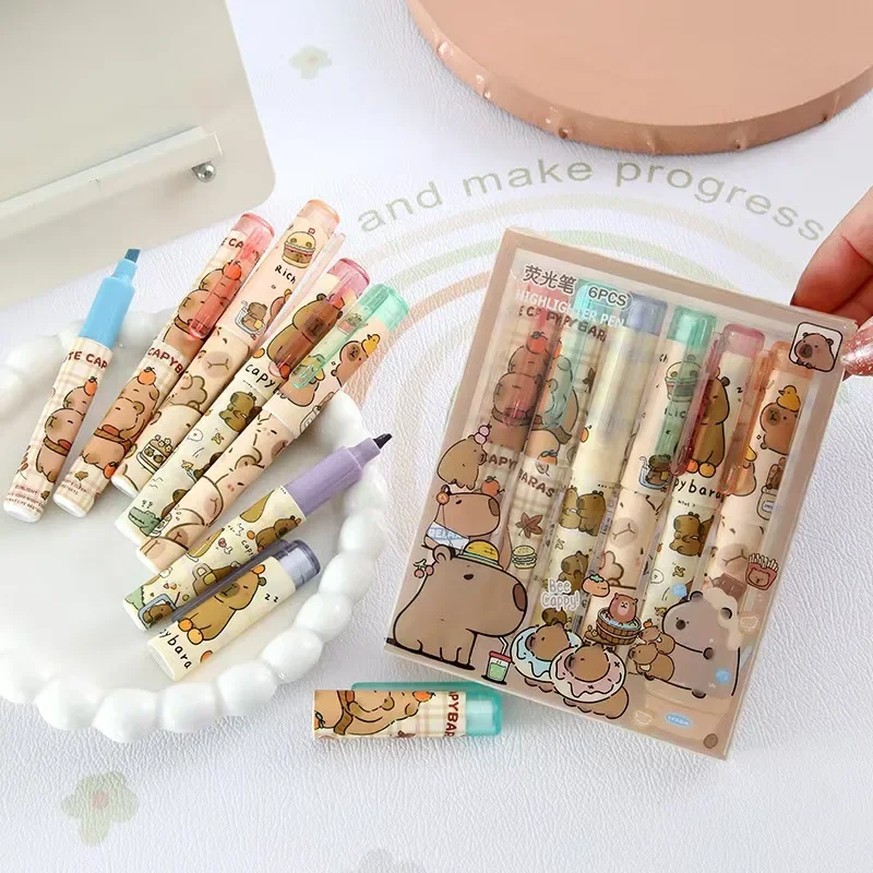 6Pcs/Lot Capybara Cartoon Highlighters Pastel Markers Fluorescent Pen for Art Drawing Doodling Marking School Stationery Gift
6Pcs/Lot Capybara Cartoon Highlighters Pastel Markers Fluorescent Pen for Art Drawing Doodling Marking School Stationery Gift