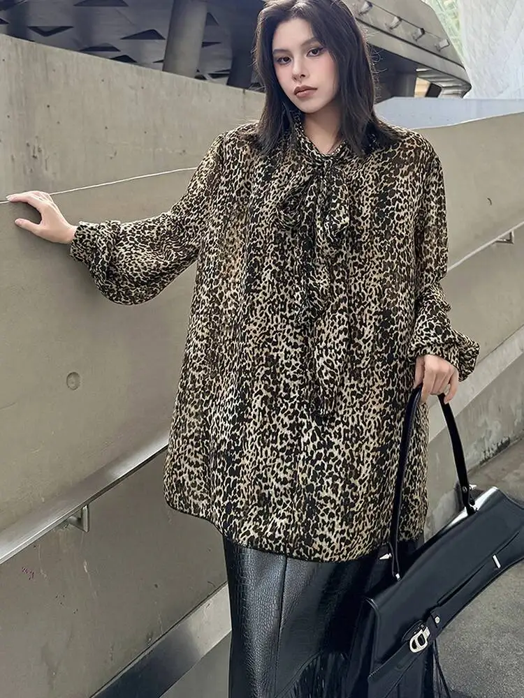 Женская блузка с леопардовым принтом, тонкая, большого размера, с бантом на воротнике, длинный рукав, модная новинка для весны и осени
Женская блузка с леопардовым принтом, тонкая, большого размера, с бантом на воротнике, длинный рукав, модная новинка для весны и осени