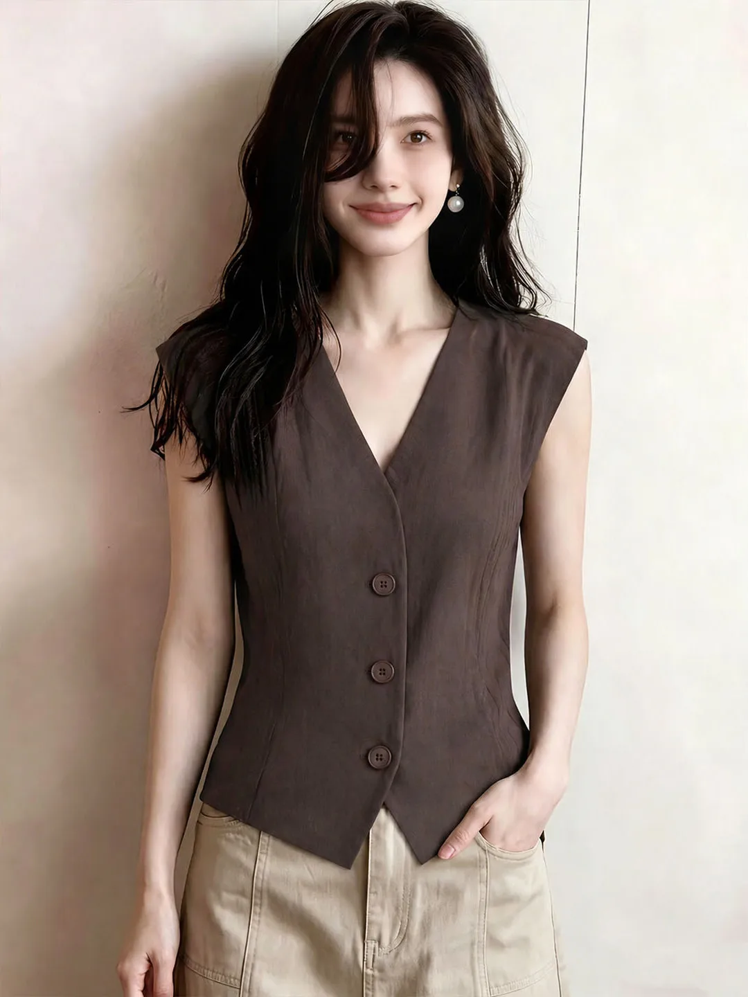 Elegant V-Neck Sleeveless Vest Commute Style Single Button High-End Feeling Women's Summer Fashion Layering Top
Elegant V-Neck Sleeveless Vest Commute Style Single Button High-End Feeling Women's Summer Fashion Layering Top