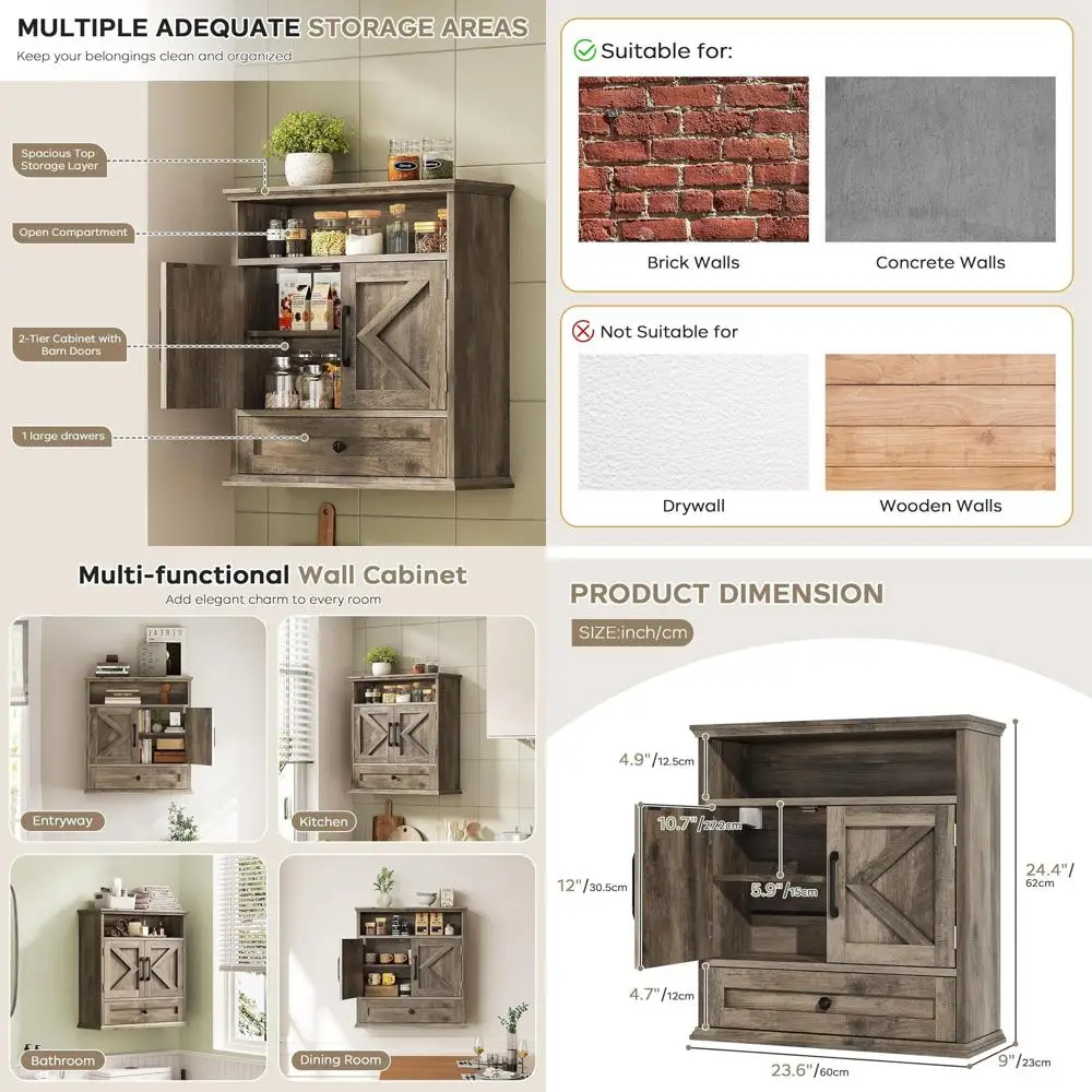 Серая настенная аптечка с выдвижным ящиком и дверцами сарая, 24,4 В x 23,6 Вт x 9D для хранения над унитазом, кухни, прачечной, входа
Серая настенная аптечка с выдвижным ящиком и дверцами сарая, 24,4 В x 23,6 Вт x 9D для хранения над унитазом, кухни, прачечной, входа