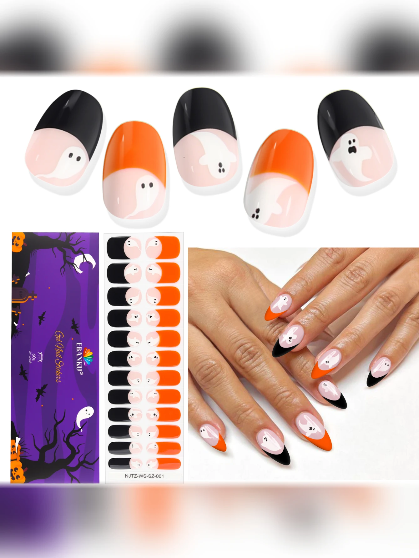 Halloween Semi-Cure Gel Sticker Ghost Imp Black Orange French Nail Sticker with Nail File and Stick (Uv/Led Light Required)
Halloween Semi-Cure Gel Sticker Ghost Imp Black Orange French Nail Sticker with Nail File and Stick (Uv/Led Light Required)