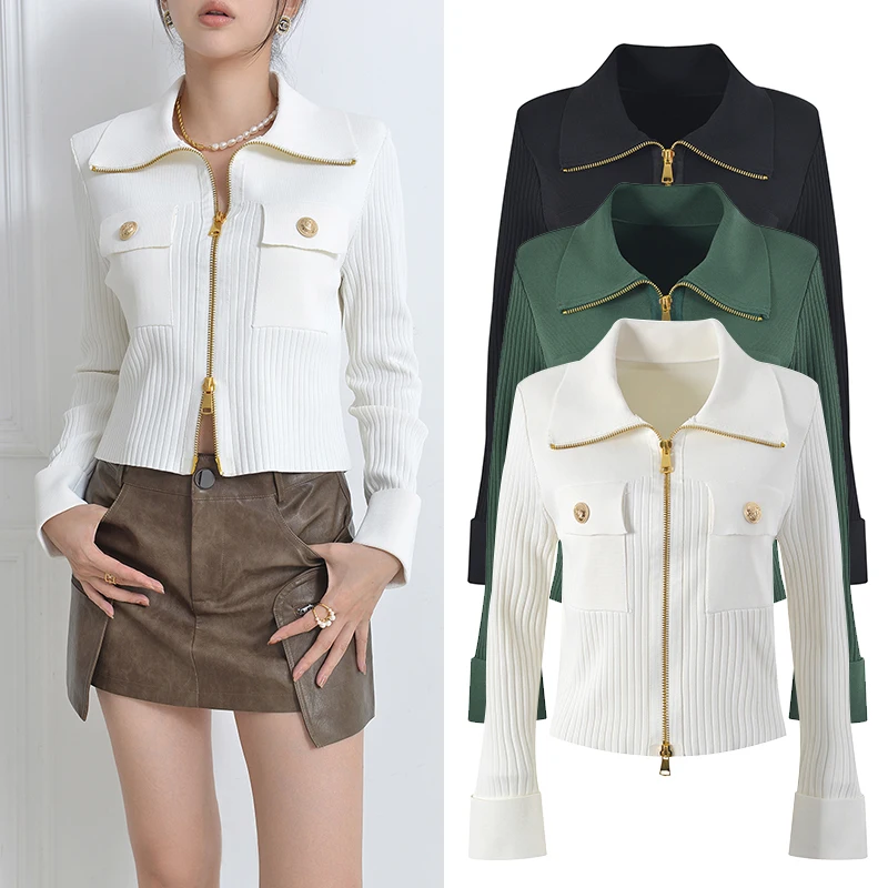 High-End Parisian Retro een Jaet with Gold Bules And Double Zippers Slim Fit Knitted Cardigan for Women ort Sve
High-End Parisian Retro een Jaet with Gold Bules And Double Zippers Slim Fit Knitted Cardigan for Women ort Sve