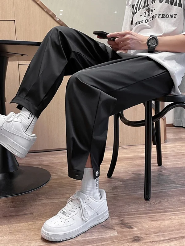 Мужские повседневные брюки из ледяного шелка, свободного кроя, в корейском стиле, укороченные (9/10), летние, тонкие, в стиле Харлан, с охлаждающим эффектом
Мужские повседневные брюки из ледяного шелка, свободного кроя, в корейском стиле, укороченные (9/10), летние, тонкие, в стиле Харлан, с охлаждающим эффектом