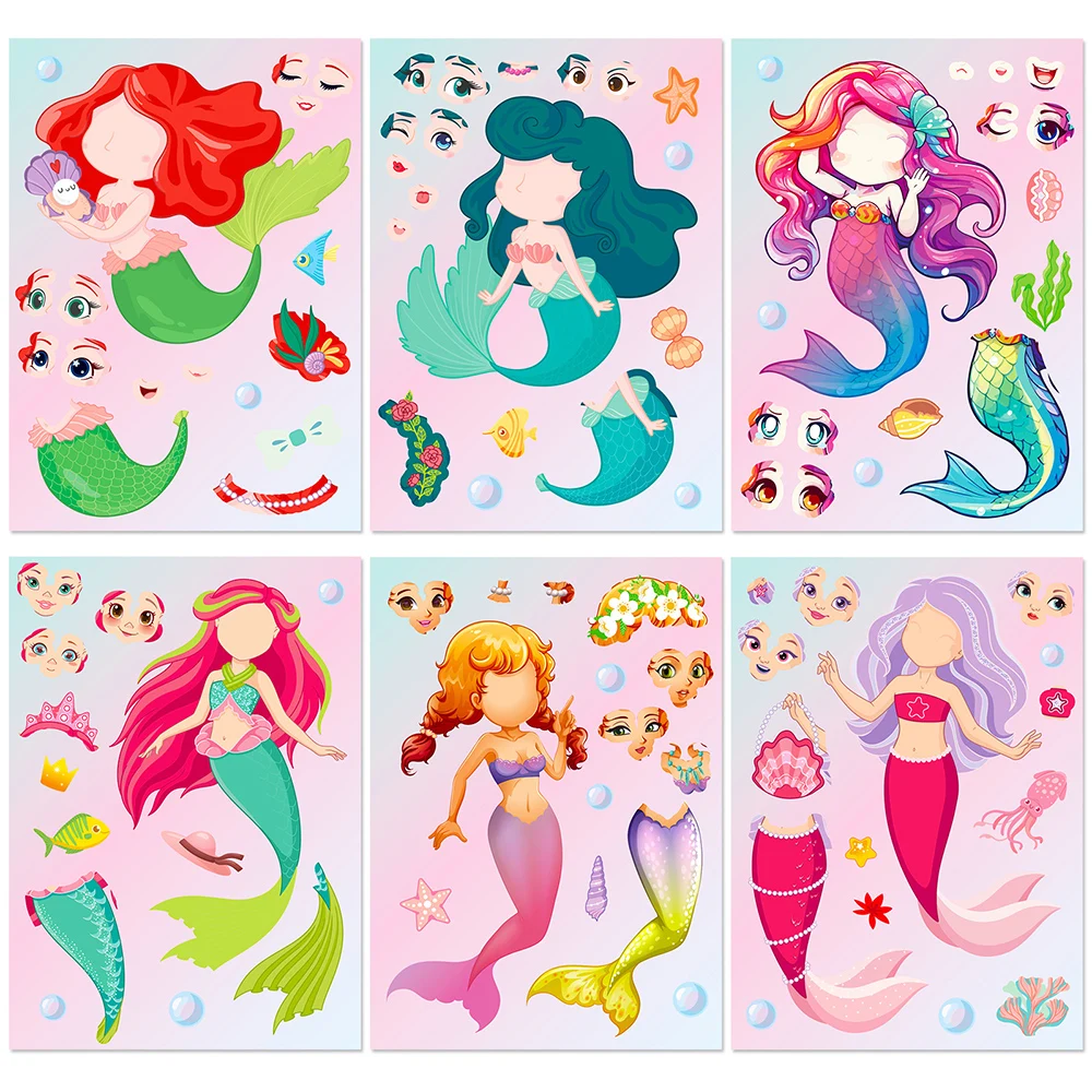6/12Sheets Make a Face Mermaid Children Puzzle Stickers Game Cute Princess Decals Assemble Jigsaw Craft Sticker Education Toy
6/12Sheets Make a Face Mermaid Children Puzzle Stickers Game Cute Princess Decals Assemble Jigsaw Craft Sticker Education Toy