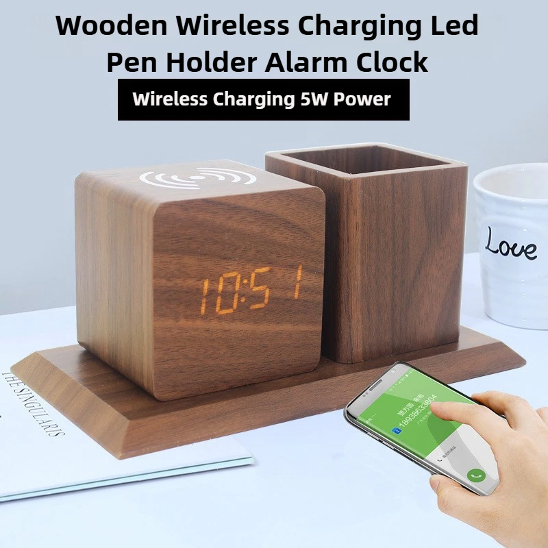 Alarm Clock Wireless Charging LED Wooden Pen Holder Desktop Home Living Room Decor Sound Control Silent Electronic Table Clock
Alarm Clock Wireless Charging LED Wooden Pen Holder Desktop Home Living Room Decor Sound Control Silent Electronic Table Clock