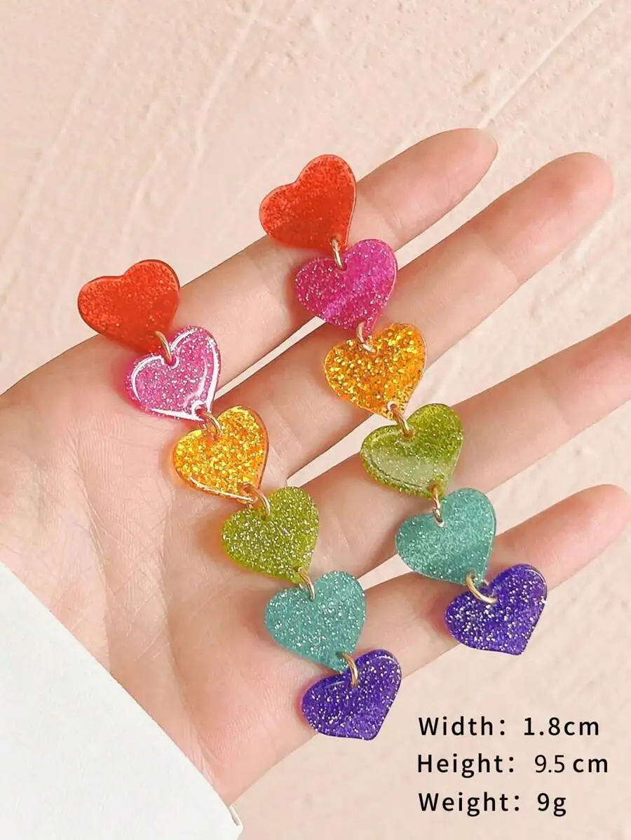 Glitter Heart Drop Earrings For Women Rainbow Color Valentines Day Gift
Glitter Heart Drop Earrings For Women Rainbow Color Valentines Day Gift