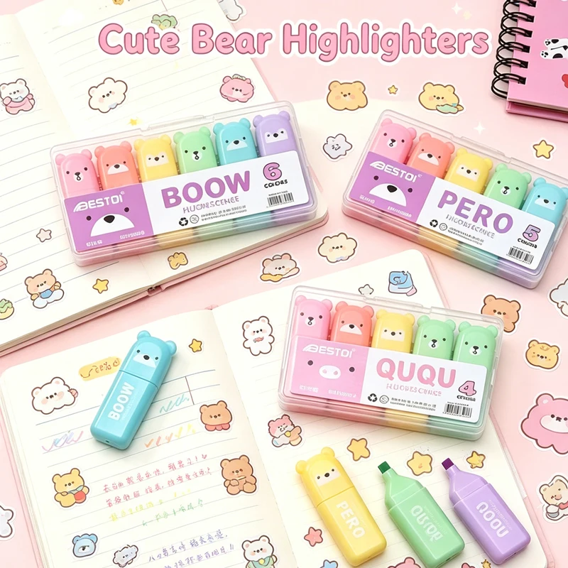 4/6/12 Pcs Kawaii Bear Highlighter Pens Cute Stationery Markers Oblique Tip Candy Color Fluorescent Pastel Pen School Supplies
4/6/12 Pcs Kawaii Bear Highlighter Pens Cute Stationery Markers Oblique Tip Candy Color Fluorescent Pastel Pen School Supplies