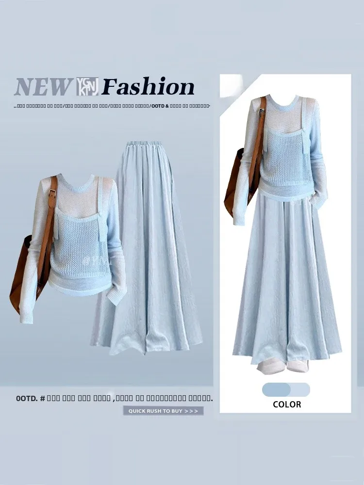 Blue Loose Long Sleeve T-Shirt Women's Gentle Beautiful Casual Skirt Two-Piece Set High Waist Long Skirt T-Shirt Dressing
Blue Loose Long Sleeve T-Shirt Women's Gentle Beautiful Casual Skirt Two-Piece Set High Waist Long Skirt T-Shirt Dressing