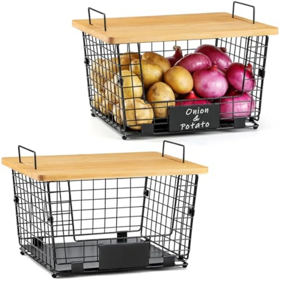 2 Set X Stackable Wire Basket with Bamboo Tops and Tag- Pantry Organizer and Storage Bins, Kitchen Counter Cabinet Shelf Counte
2 Set X Stackable Wire Basket with Bamboo Tops and Tag- Pantry Organizer and Storage Bins, Kitchen Counter Cabinet Shelf Counte