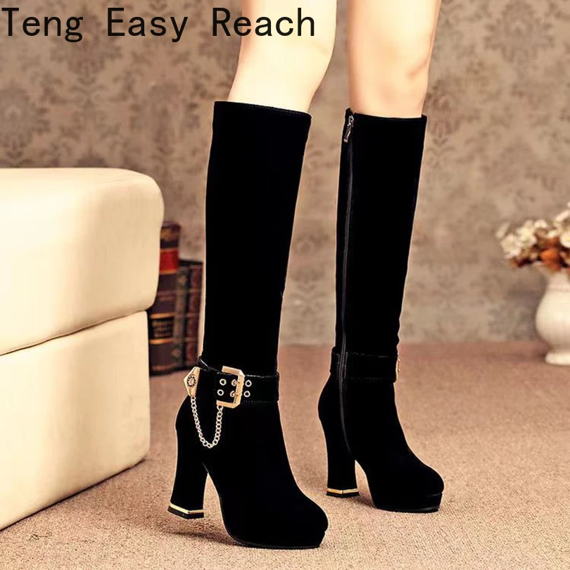 Ankle Metal Belt Buckle Metal Chain Frosted Flock Women's Elastic Boots Platform Ultra-High Thick Heel Zipper Knee High Boots
Ankle Metal Belt Buckle Metal Chain Frosted Flock Women's Elastic Boots Platform Ultra-High Thick Heel Zipper Knee High Boots