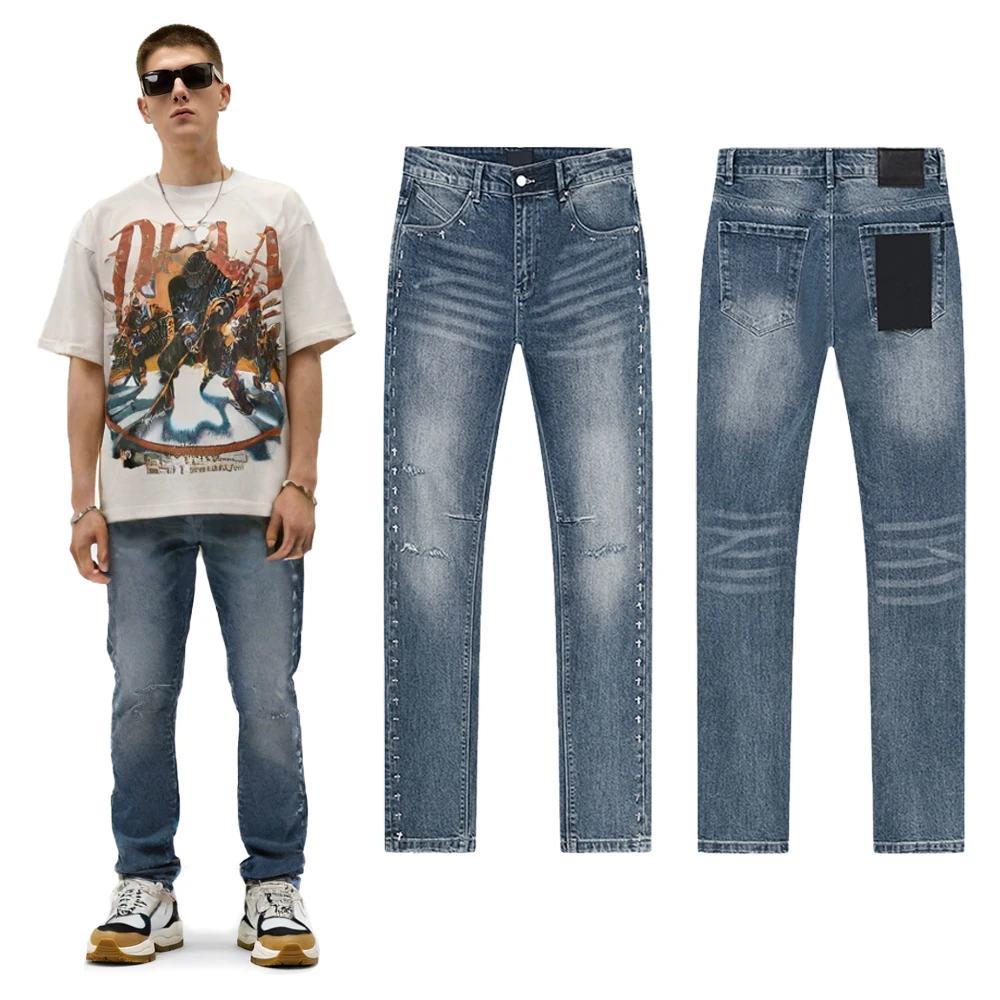 Streetwear Clothing Y2k Cross Rivet Slim Fit Jeans Hiphop Street Style Cotton Casual Vintage Distressed Ripped Skinny Jeans Mens
Streetwear Clothing Y2k Cross Rivet Slim Fit Jeans Hiphop Street Style Cotton Casual Vintage Distressed Ripped Skinny Jeans Mens