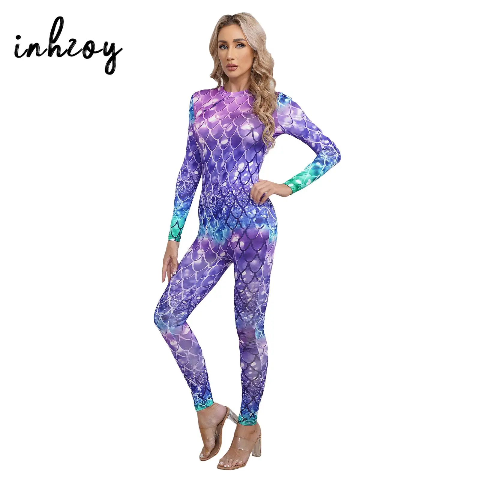 Women Mermaid Cosplay Costume Fish Scale Print Full Body Jumpsuit One Piece Long Sleeve Catsuit Romper Stretch Bodysuit Swimsuit
Women Mermaid Cosplay Costume Fish Scale Print Full Body Jumpsuit One Piece Long Sleeve Catsuit Romper Stretch Bodysuit Swimsuit