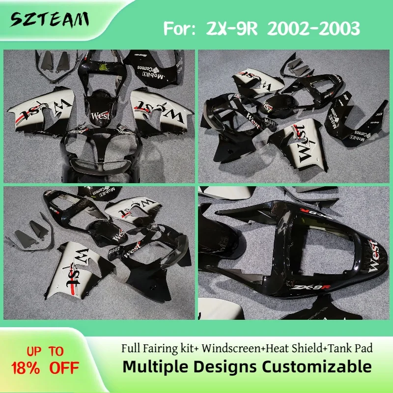 Injection Molded Fairings Kit for Kawasaki ZX9R Ninja 2002 2003 ZX-9R 02 03 Motorcycle Fairing Set Body Kit Plastic 
Injection Molded Fairings Kit for Kawasaki ZX9R Ninja 2002 2003 ZX-9R 02 03 Motorcycle Fairing Set Body Kit Plastic