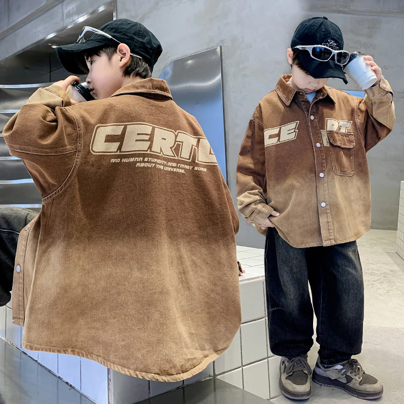 New Design Kids Brown Denim Shirt Jacket for Teens Boy Luxury Clothes Outerwear Child Casual Jeans Coat Outfit Teens Streetwear
New Design Kids Brown Denim Shirt Jacket for Teens Boy Luxury Clothes Outerwear Child Casual Jeans Coat Outfit Teens Streetwear