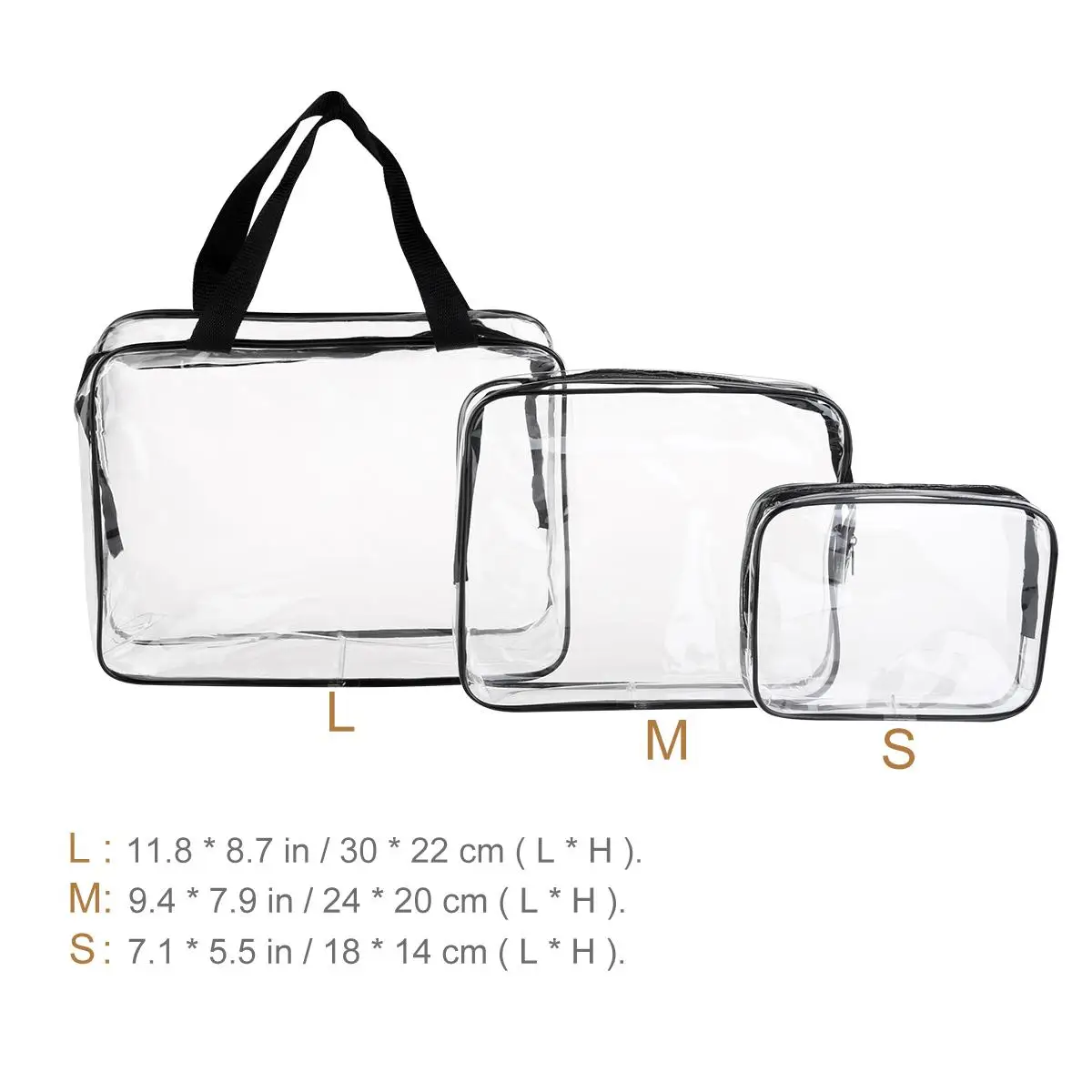 3Pcs Waterproof Tote Bags PVC Transparent ganizer S M L Size Black Travel Toiletry Bags Home Sports Beach
3Pcs Waterproof Tote Bags PVC Transparent ganizer S M L Size Black Travel Toiletry Bags Home Sports Beach
