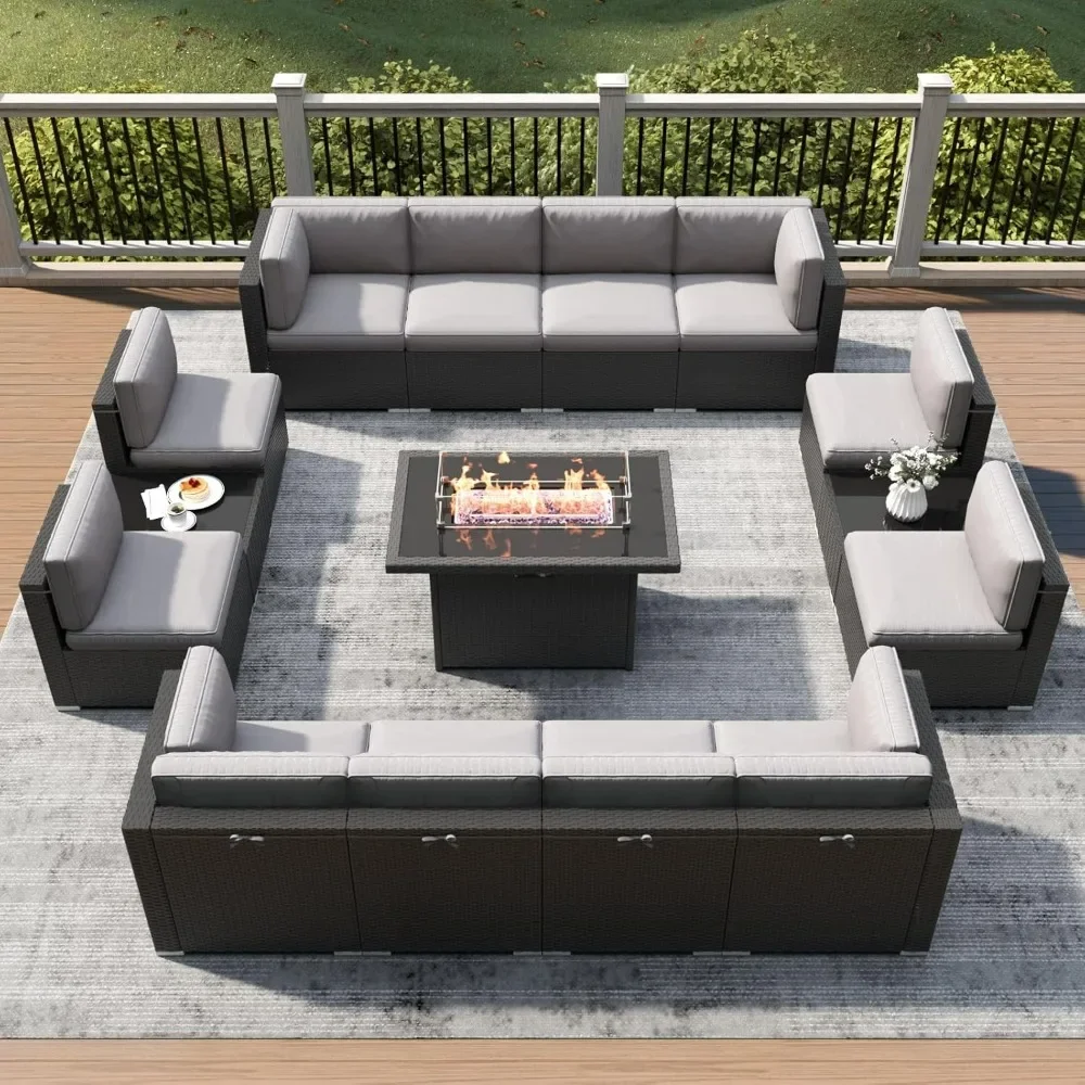 15 Piece Patio Furniture Set with Fire Pit Table, Outdoor Conversation Sets Wicker Rattan Sectional Sofa with Coffee Table
15 Piece Patio Furniture Set with Fire Pit Table, Outdoor Conversation Sets Wicker Rattan Sectional Sofa with Coffee Table