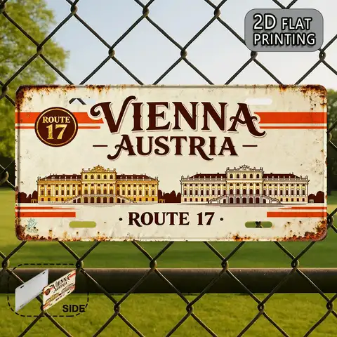 Vienna Austria Route 17 Schönbrunn Palace 2D Flat Printing License Plate Style Metal Tin Sign, Historic European Landmark Themed