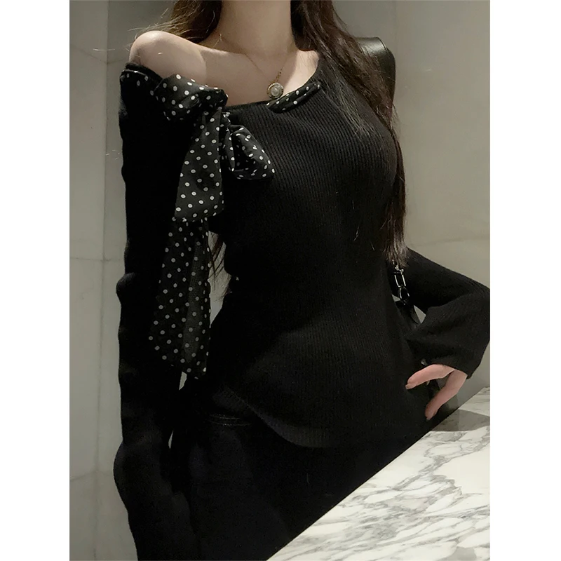 Y2K Black Sweater Women Sexy Off Shoulder Knitted Pullovers Korean Aesthetic Polka Dot Bandage Knitwear Long Sleeve Jumpers Tops
Y2K Black Sweater Women Sexy Off Shoulder Knitted Pullovers Korean Aesthetic Polka Dot Bandage Knitwear Long Sleeve Jumpers Tops