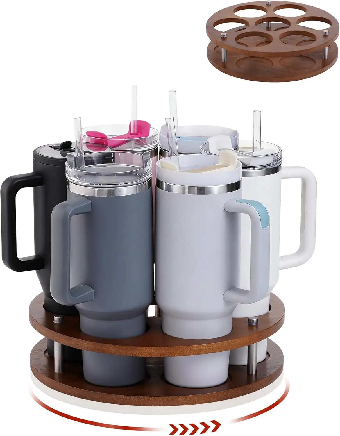 360° Rotating Wood Tumbler Organizer, Holds 7 Cups, 30-40 oz, for Countertop & Cabinet
360° Rotating Wood Tumbler Organizer, Holds 7 Cups, 30-40 oz, for Countertop & Cabinet