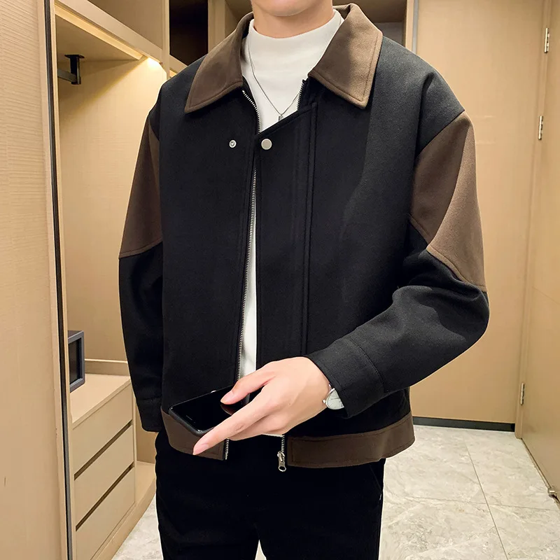 Autumn Winter Men's Fashion Loose Spliced Contrast Color Jacket Korean Loose Casual Trendy Woolen Zipper Turn-down Collar Coat
Autumn Winter Men's Fashion Loose Spliced Contrast Color Jacket Korean Loose Casual Trendy Woolen Zipper Turn-down Collar Coat