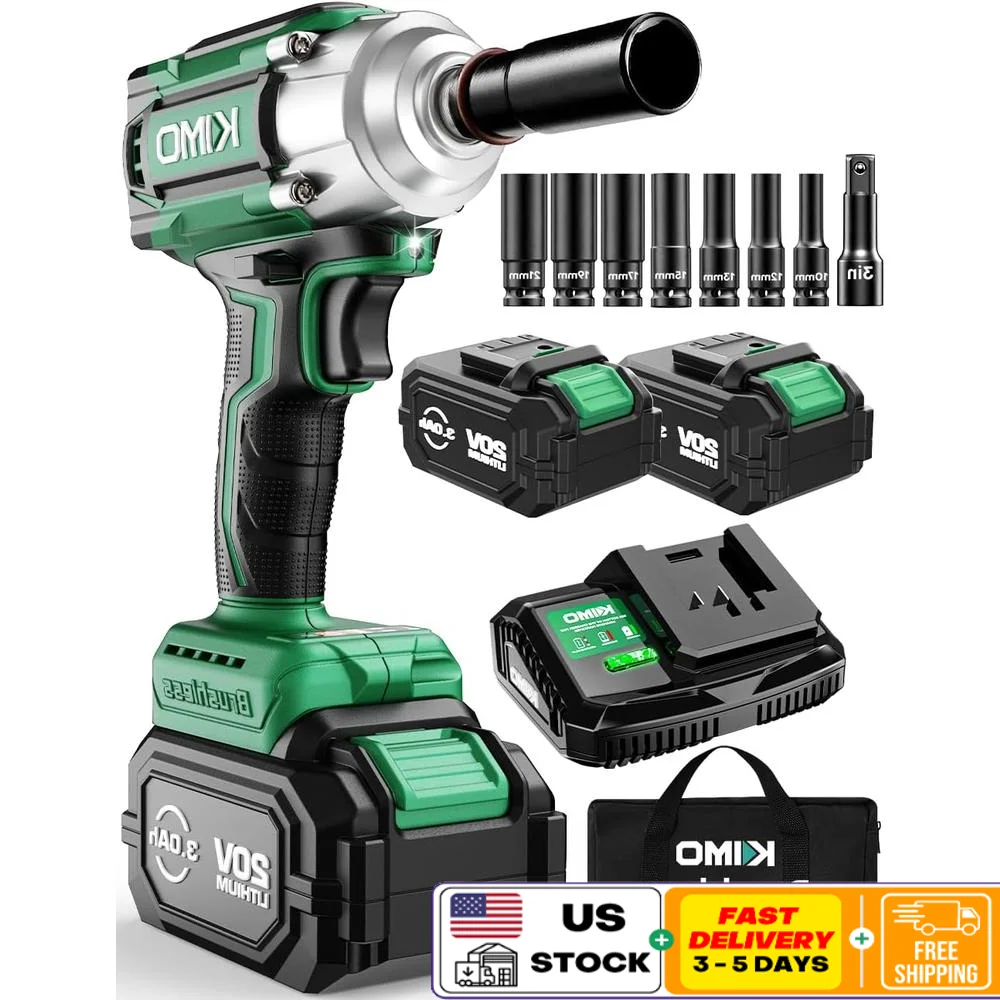 Cordless Impact Wrench 1/2 Inch 550Nm Max Torque 3000RPM 2x20V 3.0Ah Battery 7 Drive Sockets Auto Brake Ergonomic Design
Cordless Impact Wrench 1/2 Inch 550Nm Max Torque 3000RPM 2x20V 3.0Ah Battery 7 Drive Sockets Auto Brake Ergonomic Design