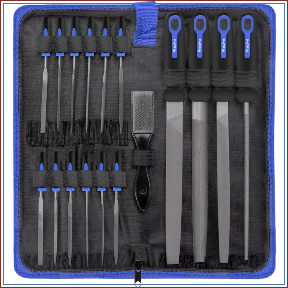 18PCS File Set, 18 in1 High Carbon Steel Multipurpose File Set Includes 4 Large Files and 12 Needle Files with Brush and Bag
18PCS File Set, 18 in1 High Carbon Steel Multipurpose File Set Includes 4 Large Files and 12 Needle Files with Brush and Bag