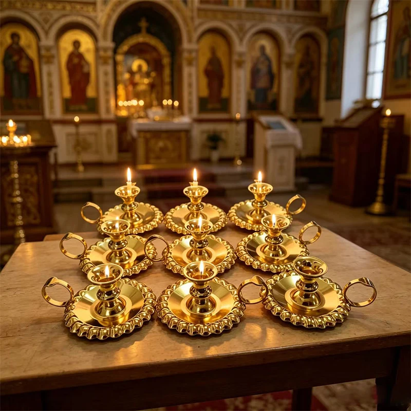 Orthodox Gold Metal Candle Holder with Handle Ornate Byzantine Candlestick for Home Altar Church Decor Religious Christian Gift
Orthodox Gold Metal Candle Holder with Handle Ornate Byzantine Candlestick for Home Altar Church Decor Religious Christian Gift