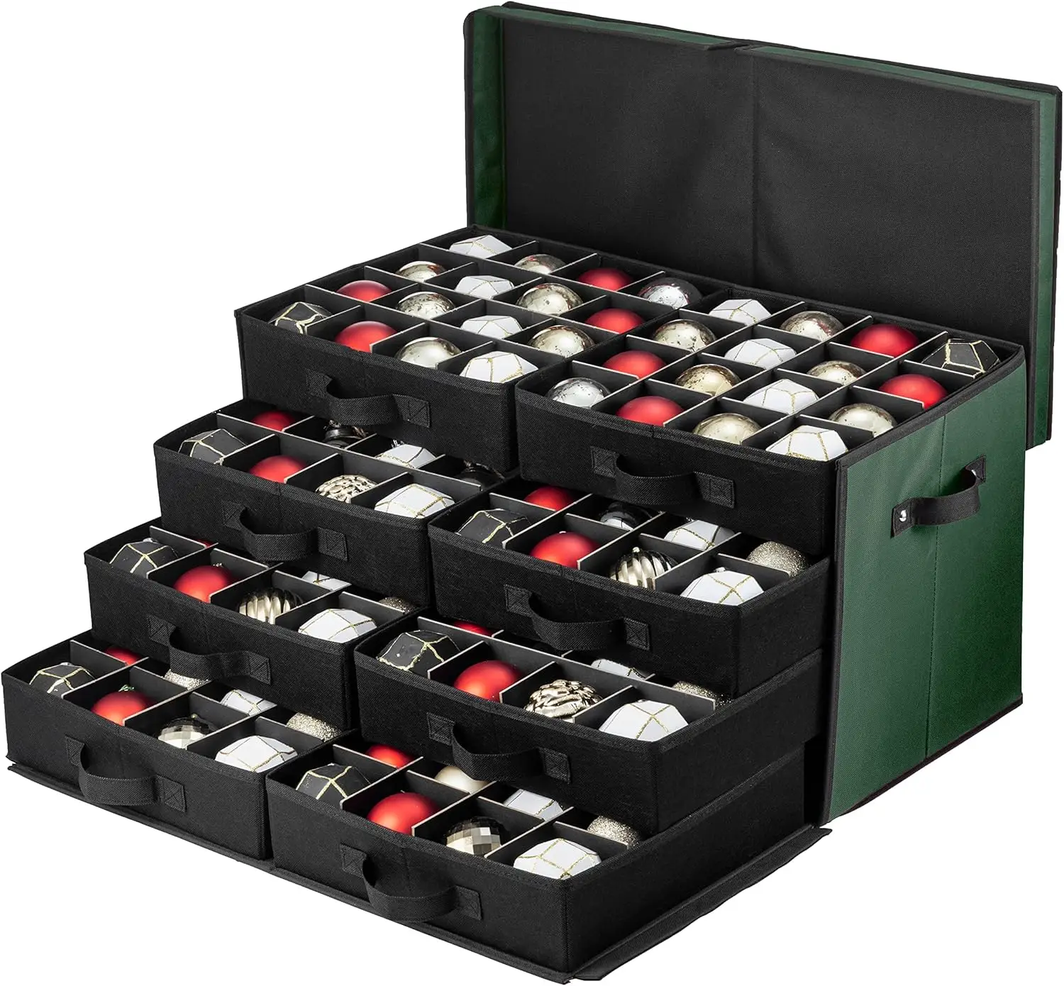 Christmas Ornament Storage Box with Drawer Trays - Holds 128 3" Ornaments, Durable Green Oxford Fabric Organizer
Christmas Ornament Storage Box with Drawer Trays - Holds 128 3" Ornaments, Durable Green Oxford Fabric Organizer
