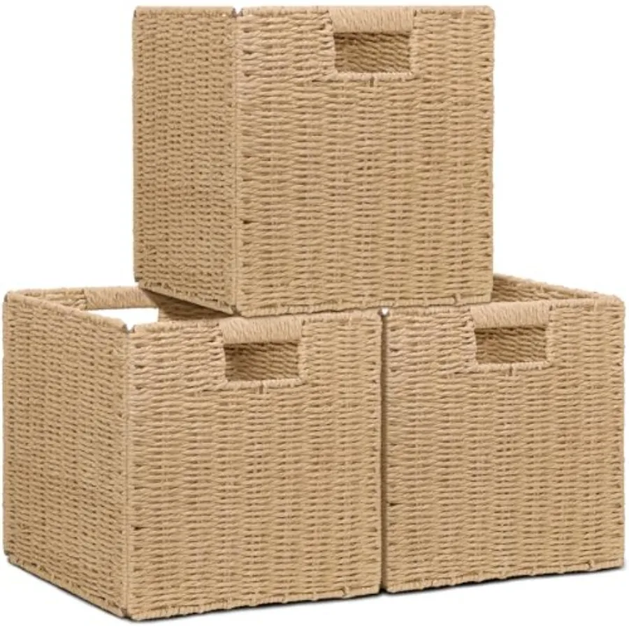 Wicker Storage Baskets for Organizing, 3 Pack Rustic Foldable Square Basket for Shelves, Handwoven Cubby Organizer Bins for Hom
Wicker Storage Baskets for Organizing, 3 Pack Rustic Foldable Square Basket for Shelves, Handwoven Cubby Organizer Bins for Hom