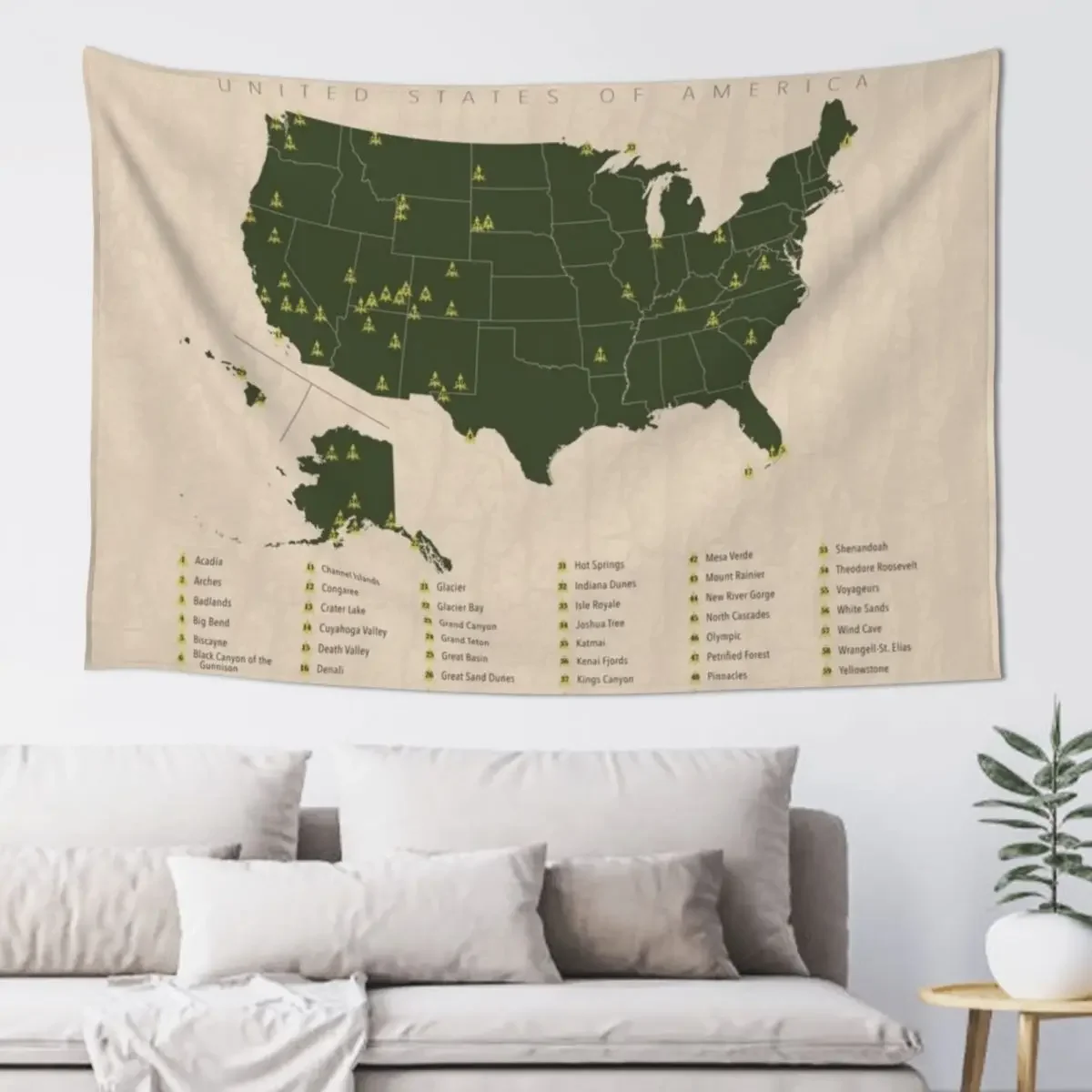 US National Parks w/ State Borders Tapestry Outdoor Decor Room Aesthetic Tapestry
US National Parks w/ State Borders Tapestry Outdoor Decor Room Aesthetic Tapestry