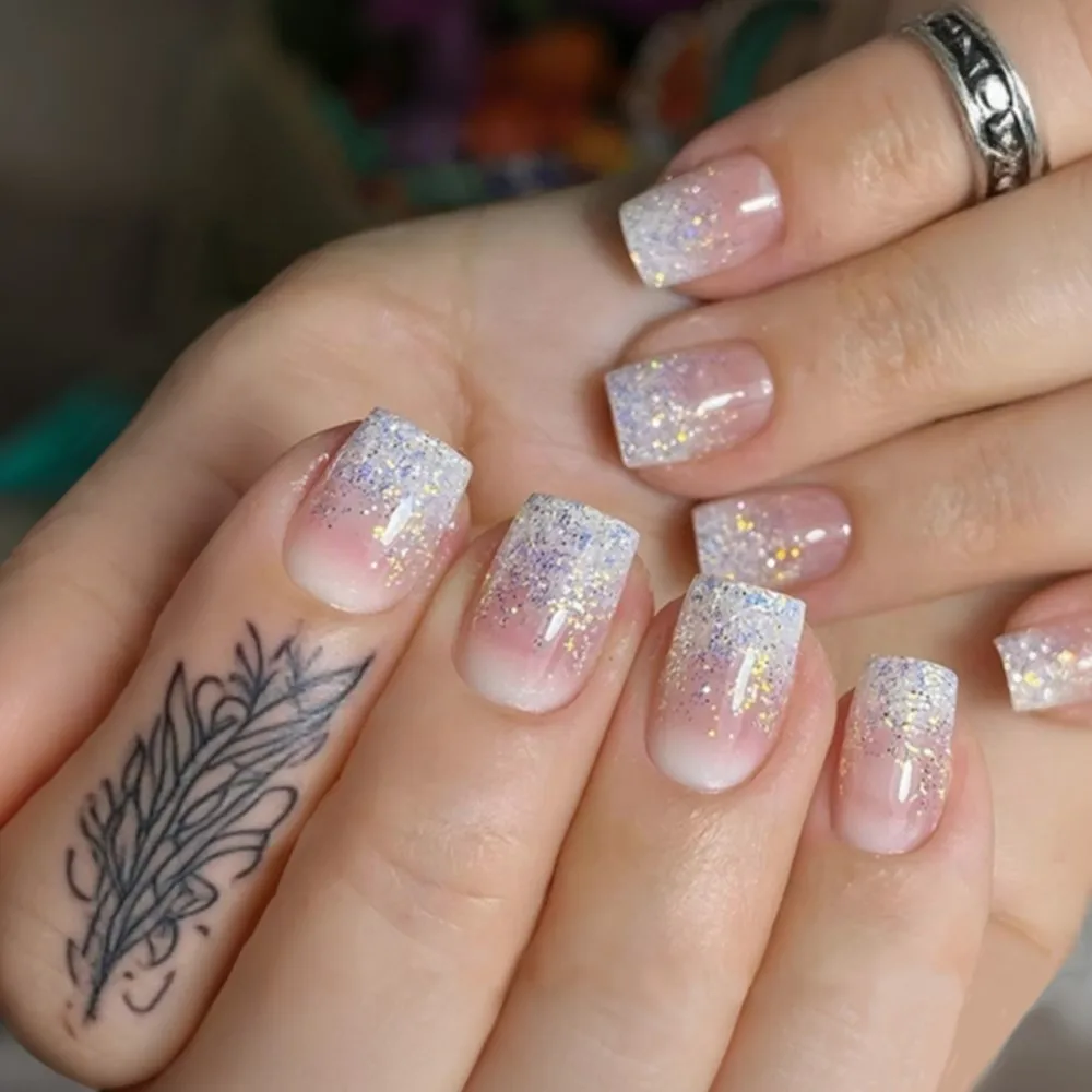 Glitter Short Fake Nail Tips With Glue Stickers French Press On False Nails For Woman Acrylic Natural Pink Manicure Accessory
Glitter Short Fake Nail Tips With Glue Stickers French Press On False Nails For Woman Acrylic Natural Pink Manicure Accessory