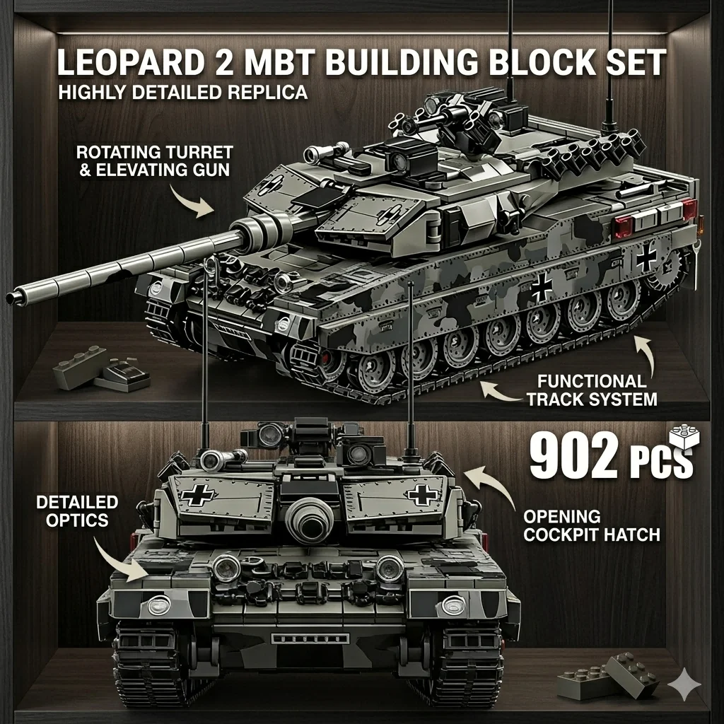 MOC WW2 Heavy Tank Collection: German SWAT Leopard 2A7 & Soviet T34 Building Blocks, Military Model Kit for Adult Enthusiasts
MOC WW2 Heavy Tank Collection: German SWAT Leopard 2A7 & Soviet T34 Building Blocks, Military Model Kit for Adult Enthusiasts